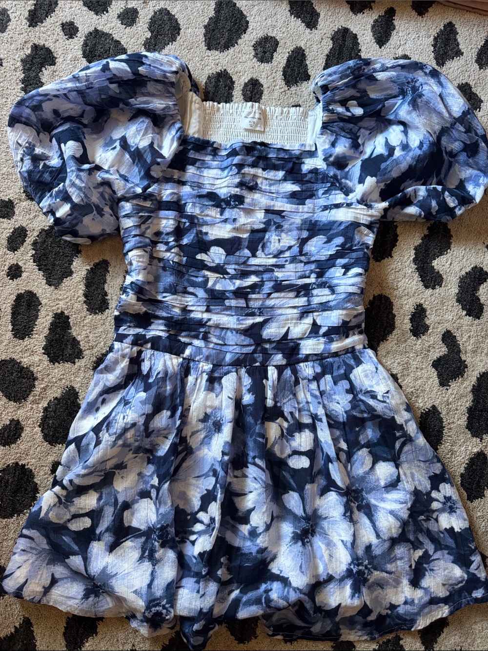 abercrombie kids Navy and White Floral Puff-Sleeve Dress